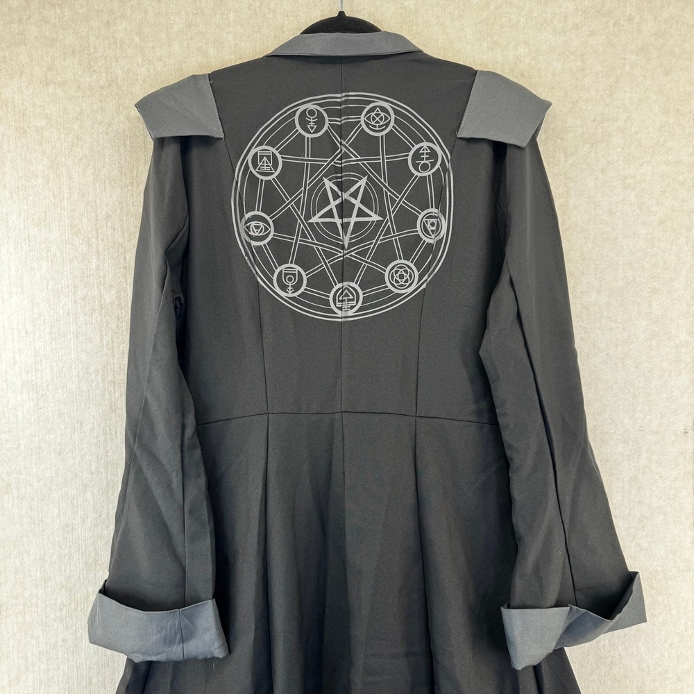 Halloween Costume Occult Sorcerer Robe Pentagram Sigil Black Grey Mens M